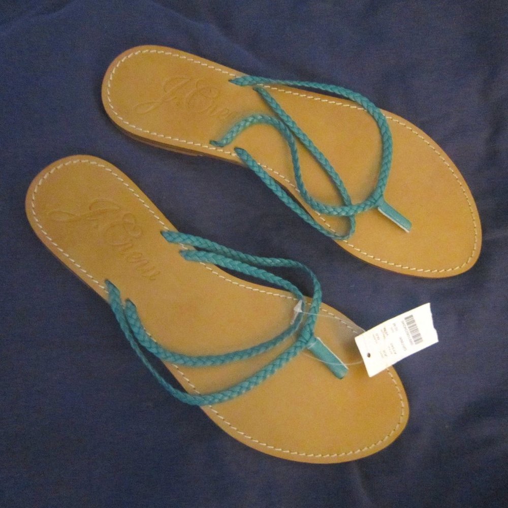 size 10 J.Crew CAPRI leather braided strap flip-flops sandals Vivid Emerald